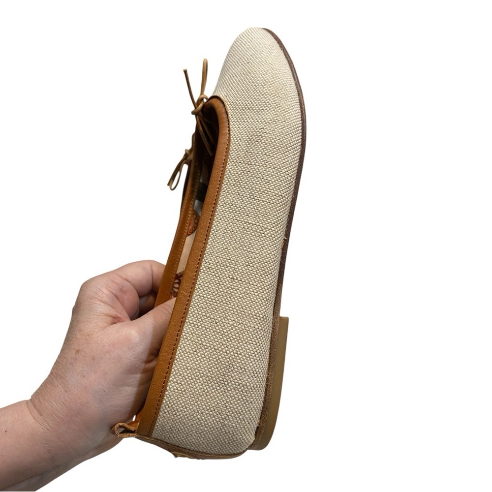 Pollini Cream Canvas Ballet Flats with Tan Leather Trim